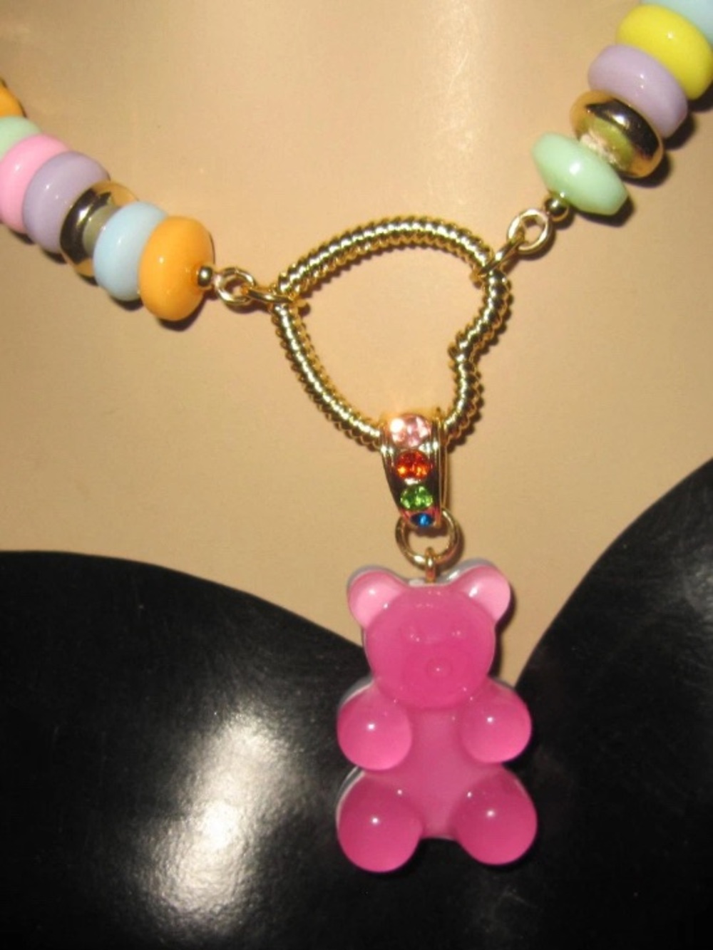 Betsey Johnson Pink Gummy Bear Charm Pastel Beaded Necklace - Picture 14 of 16
